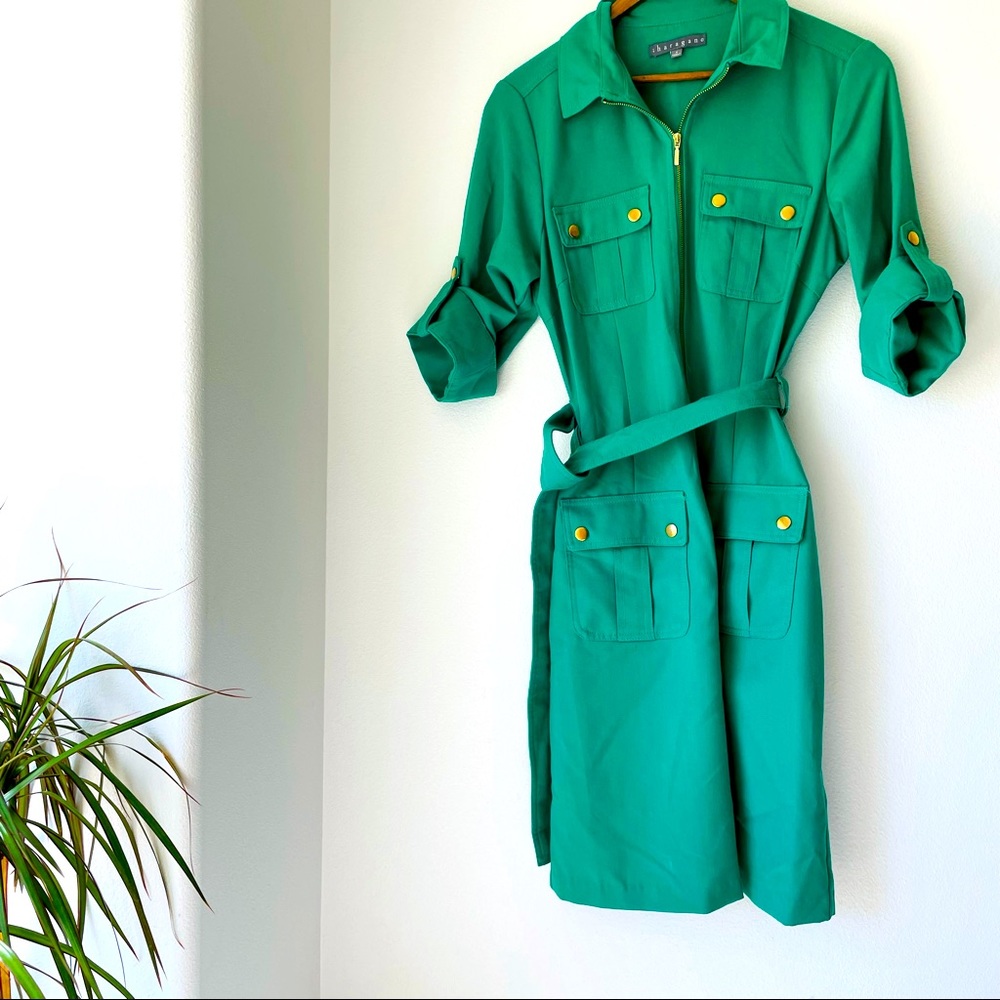 Kelly green gold button tailored midi knee-length dress size 6